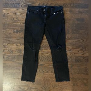 Banana Republic Black Distressed, Raw Hem Stretch Denim in Size 27 Petite